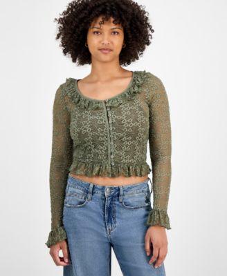 now this womens ruffle trim stretch lace crop top macys exclusive