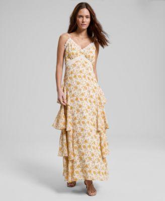now this womens ruffled lace trim maxi dress macys exclusive