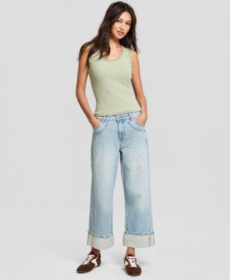 now this womens seamed cuff wide leg jeans macys exclusive