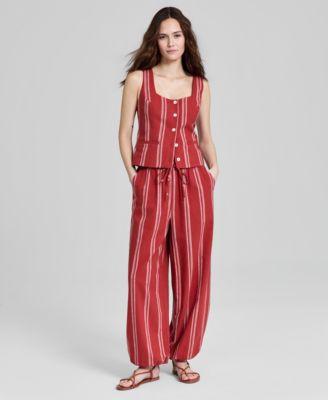now this womens square neck striped vest pull on drawstring pants macys exclusive