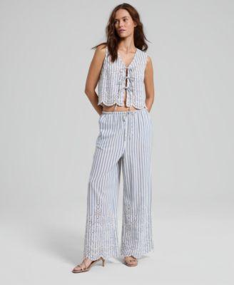 now this womens striped eyelet wide leg pants macys exclusive