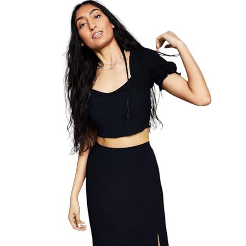 now this womens tie back crop top black l