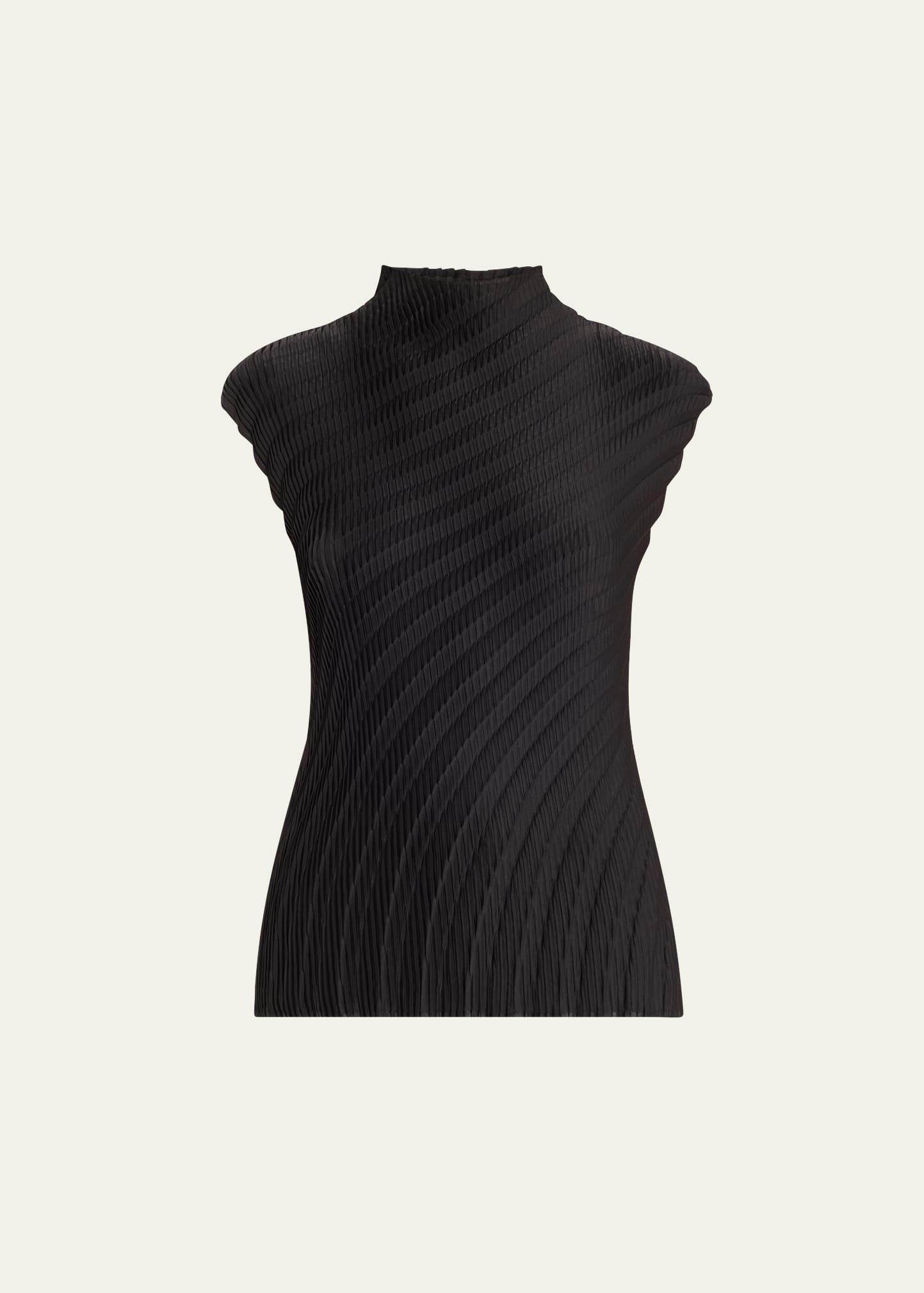 nuance high-neck pleats top