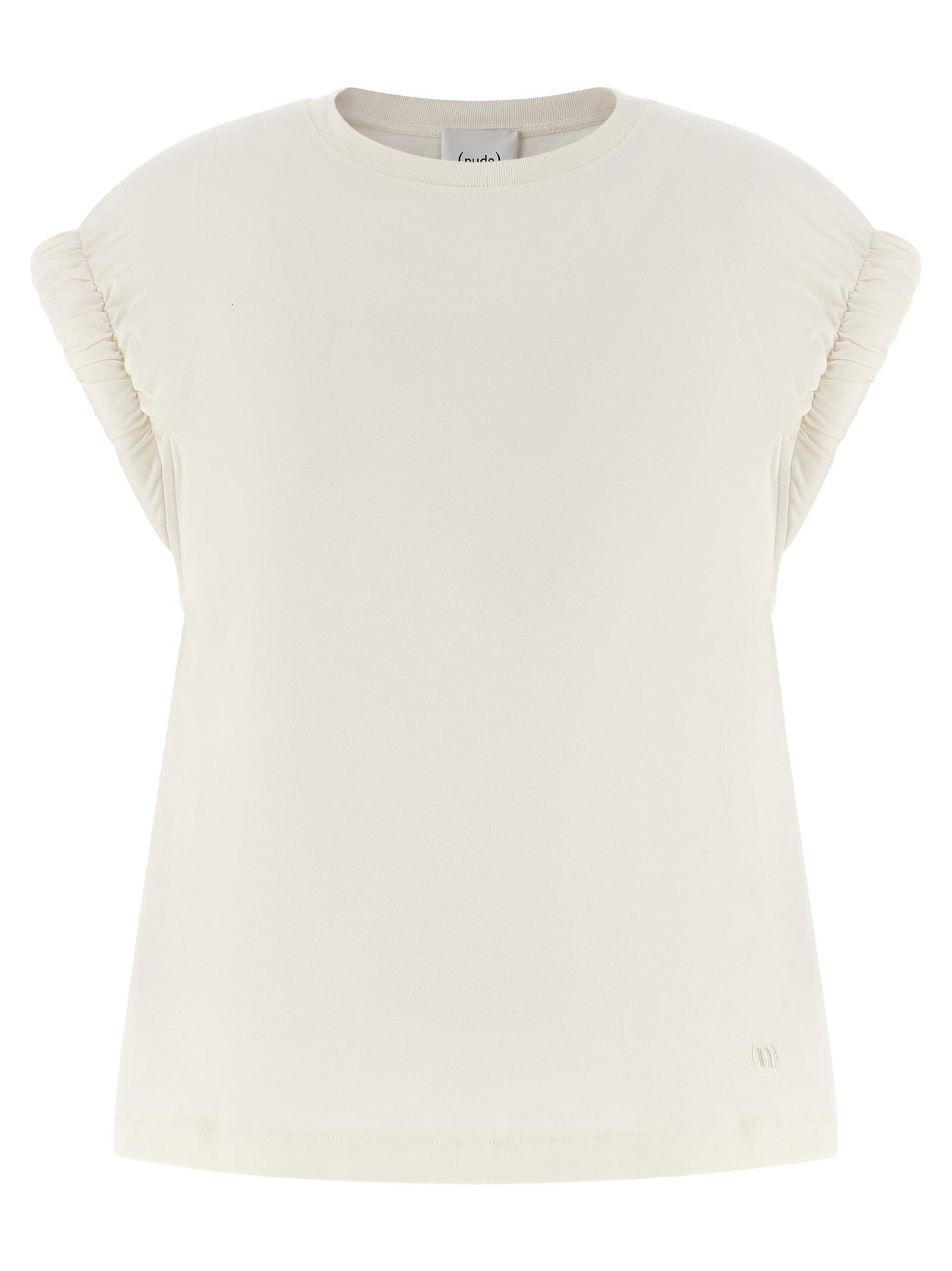 nude curled sleeve t-shirt white cotton - women