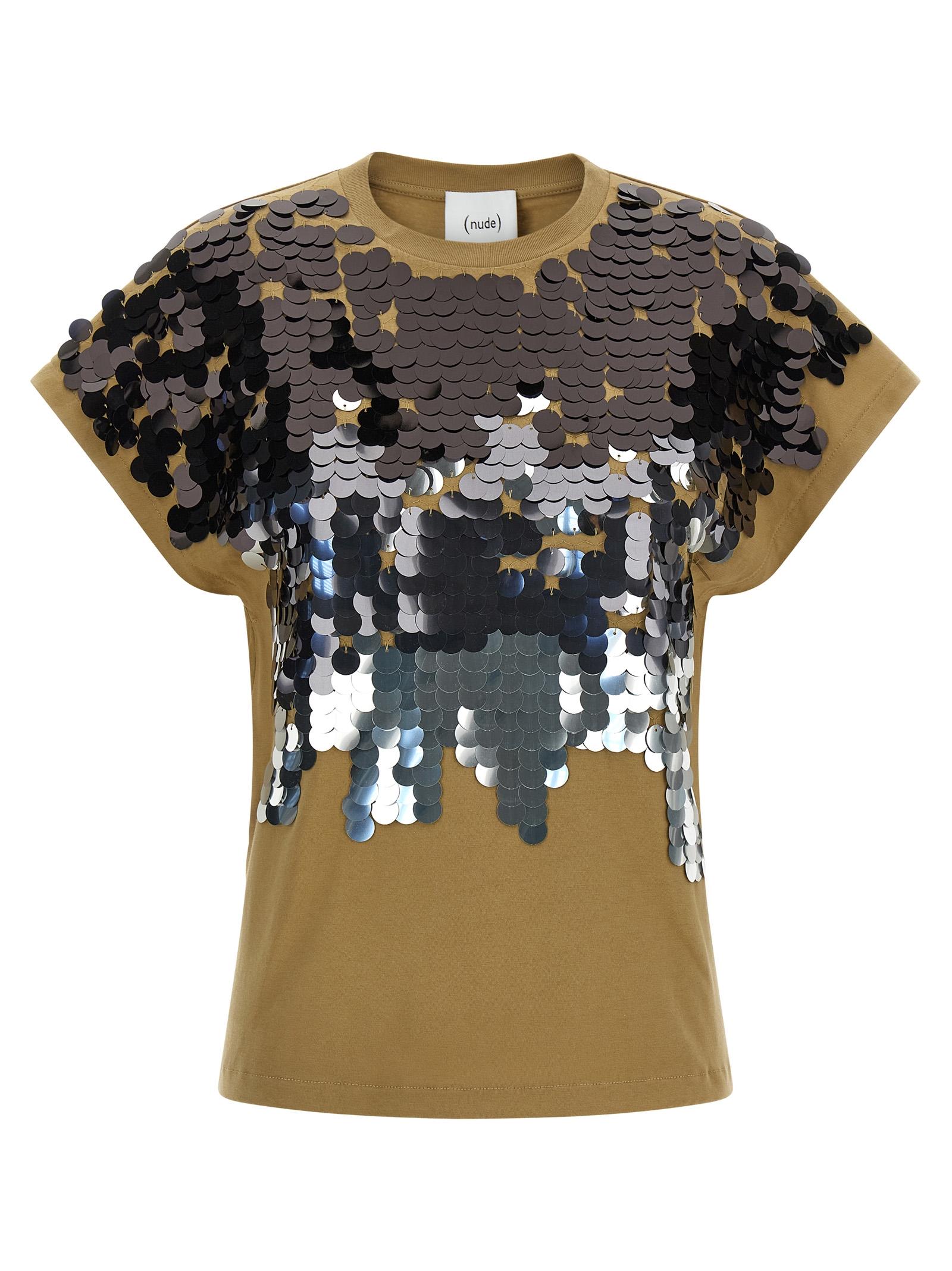 nude sequin t-shirt brown cotton - women