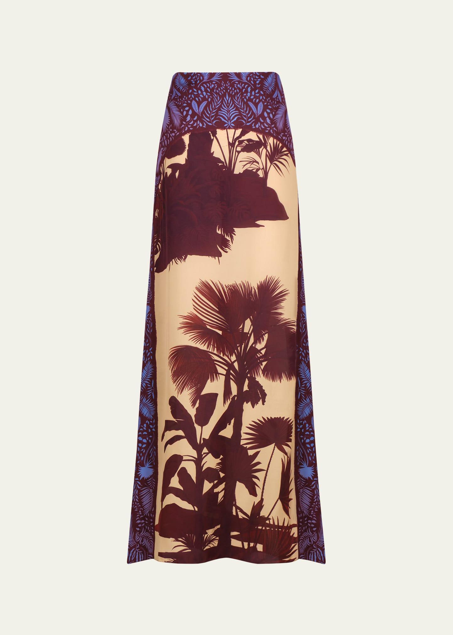 nuevos territorios printed silk maxi skirt