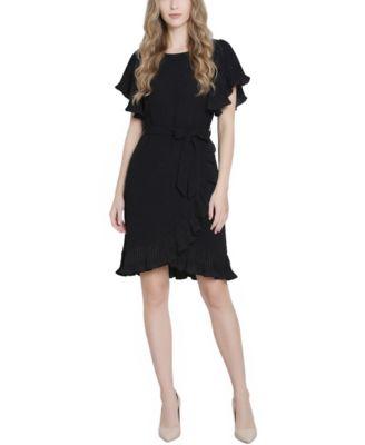 ny collection womens short sleeve pleated ruffle dress