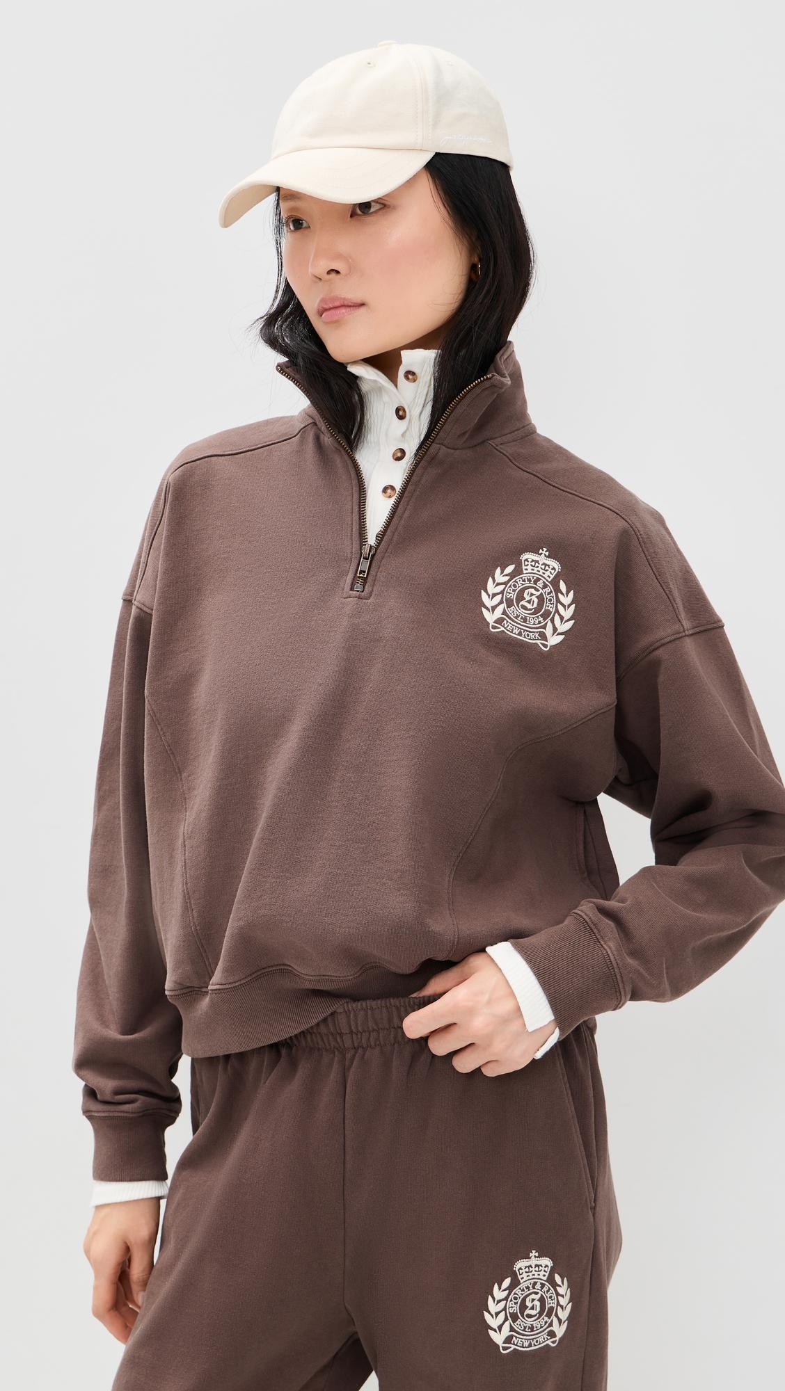 ny crest embroidered quarter zip sweatshirt