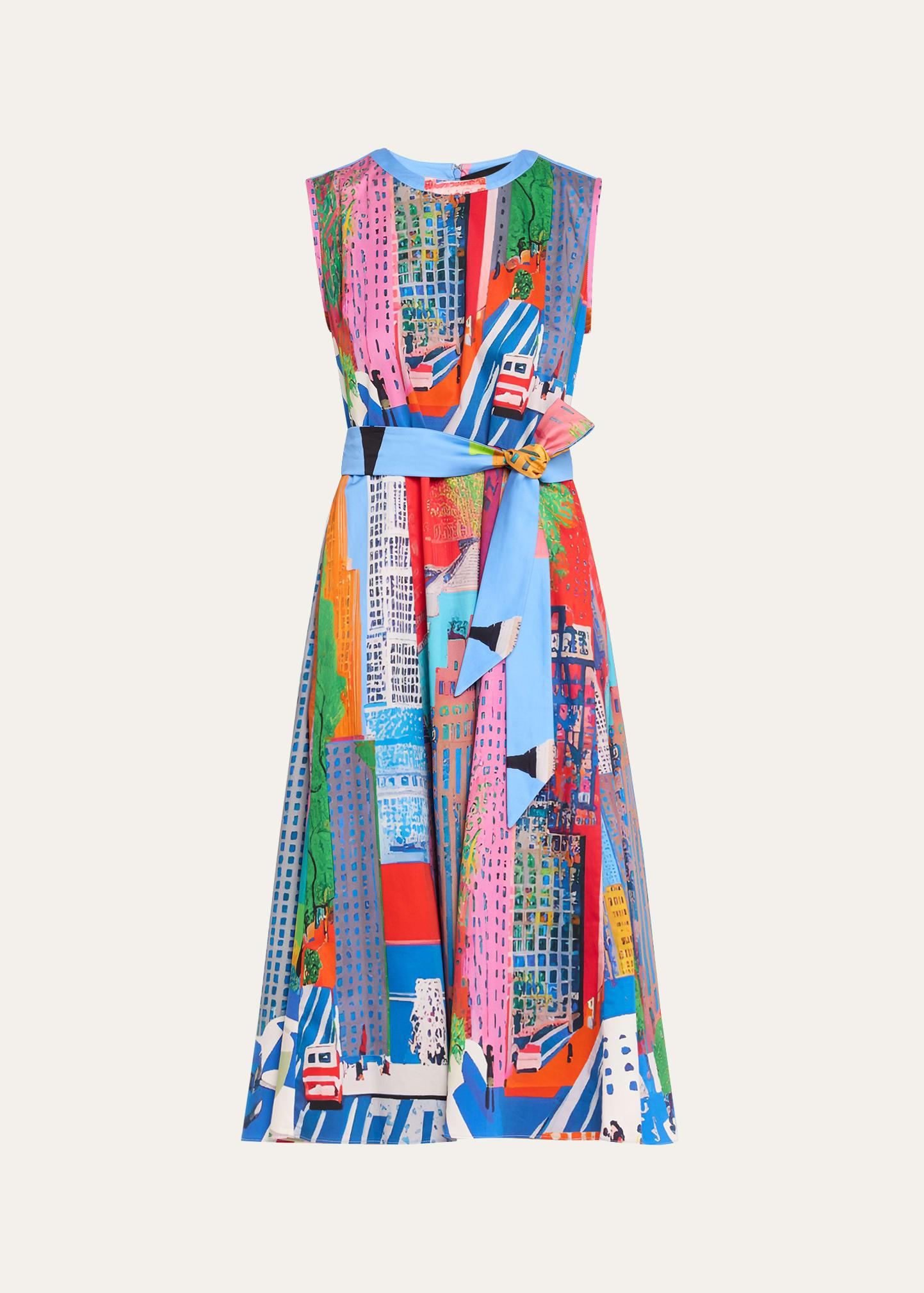 nyc lady printed sleeveless midi dress