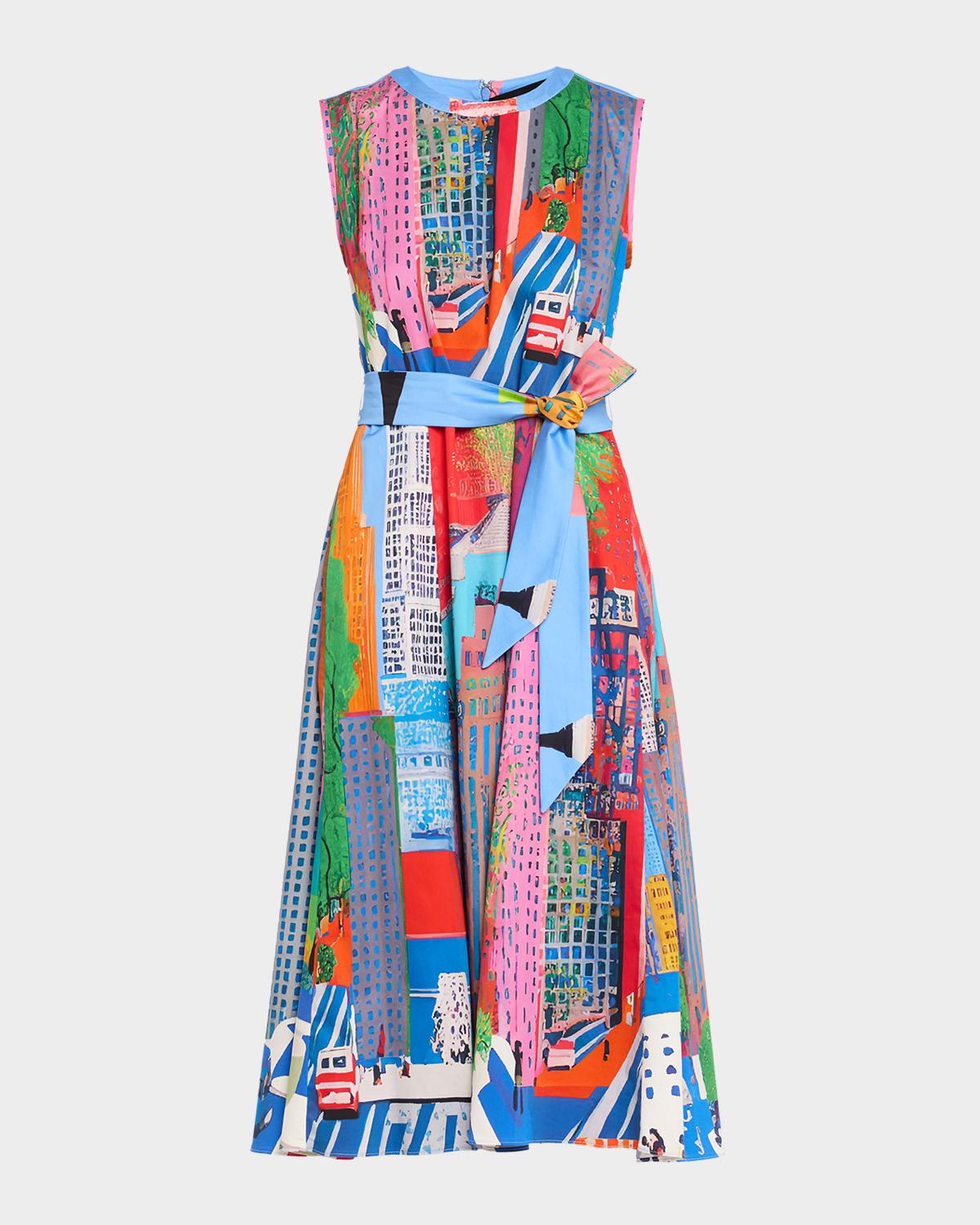 nyc lady printed sleeveless midi dress