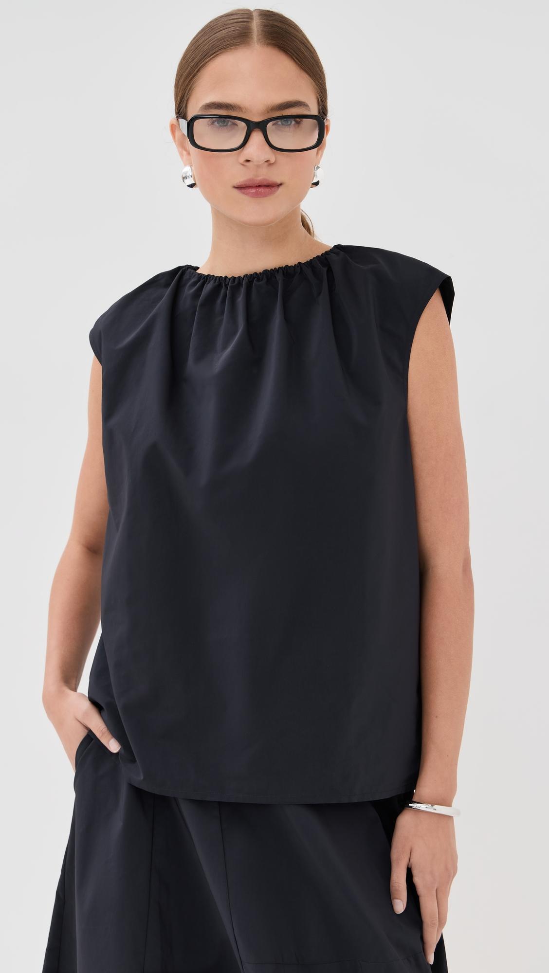 nylon shirred neck top