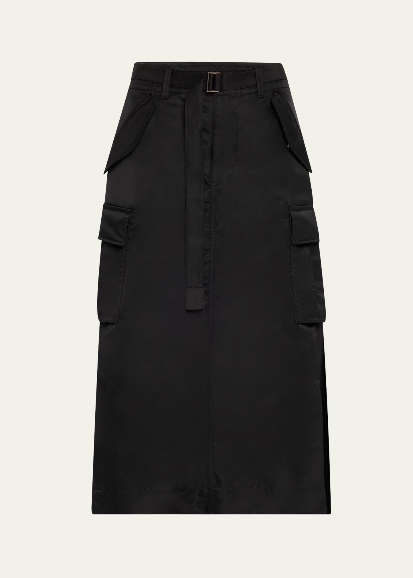 nylon-twill pleated back midi skirt
