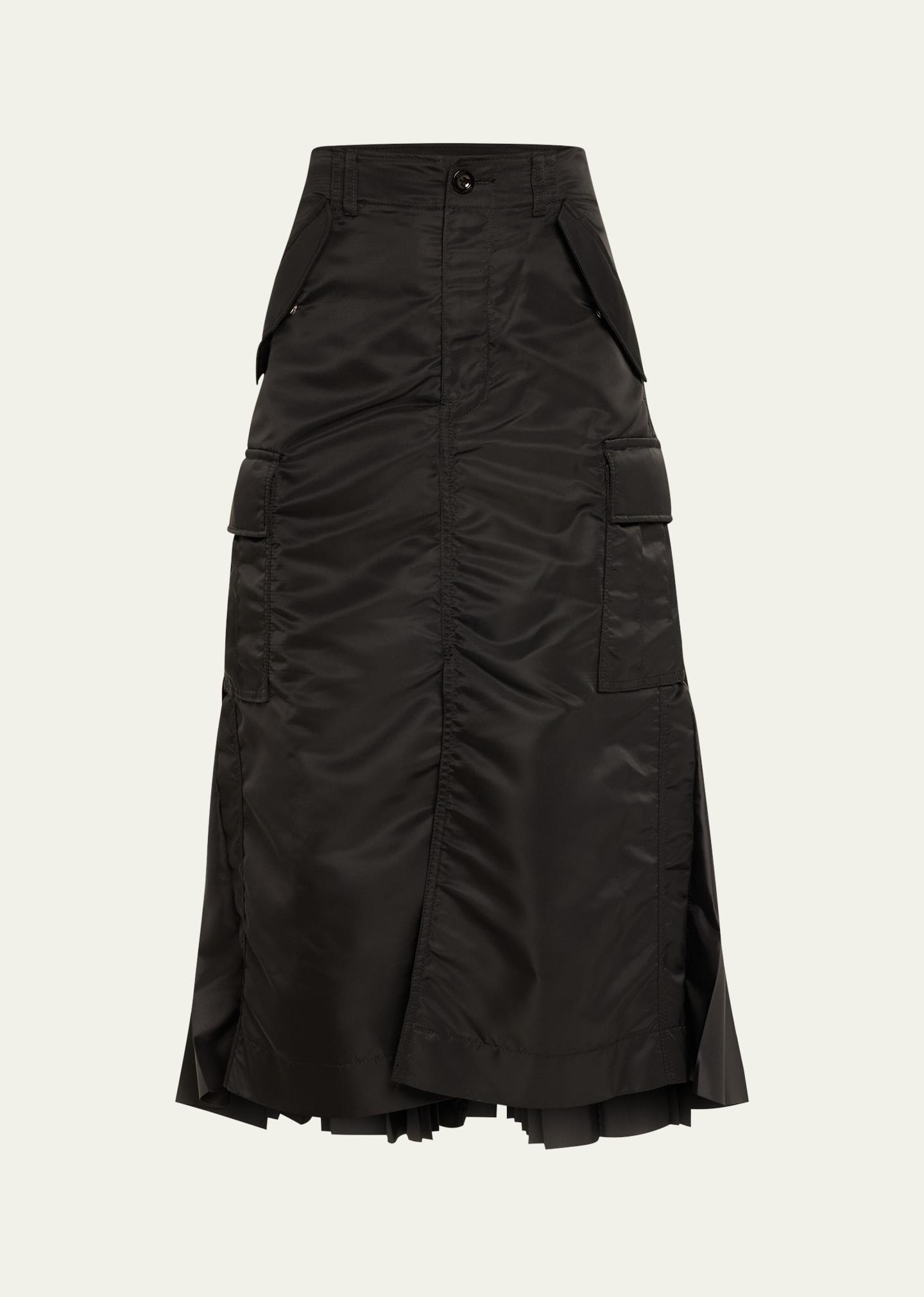 nylon-twill pleated cargo midi skirt