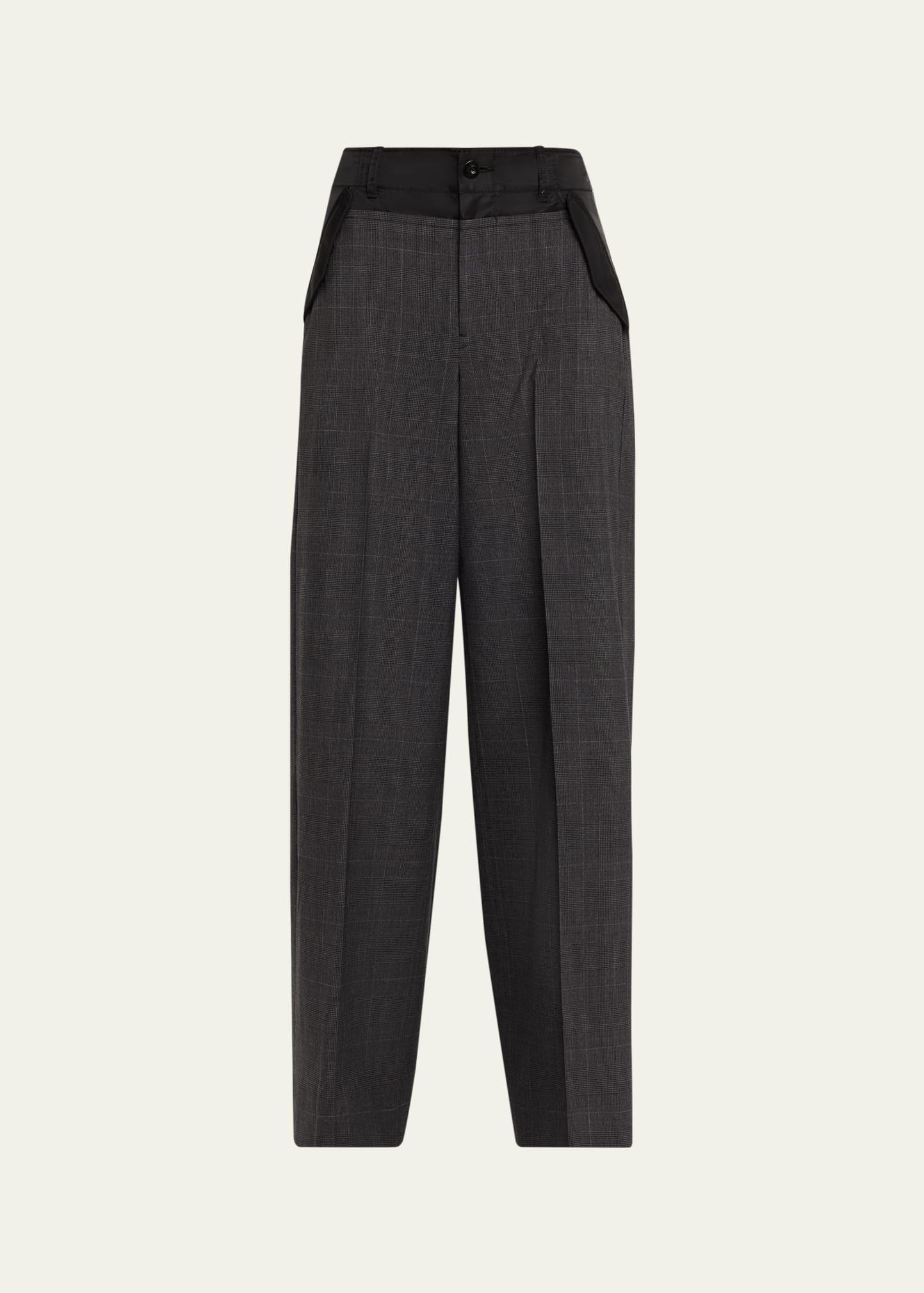 nylon-waistband glen check wide-leg trousers