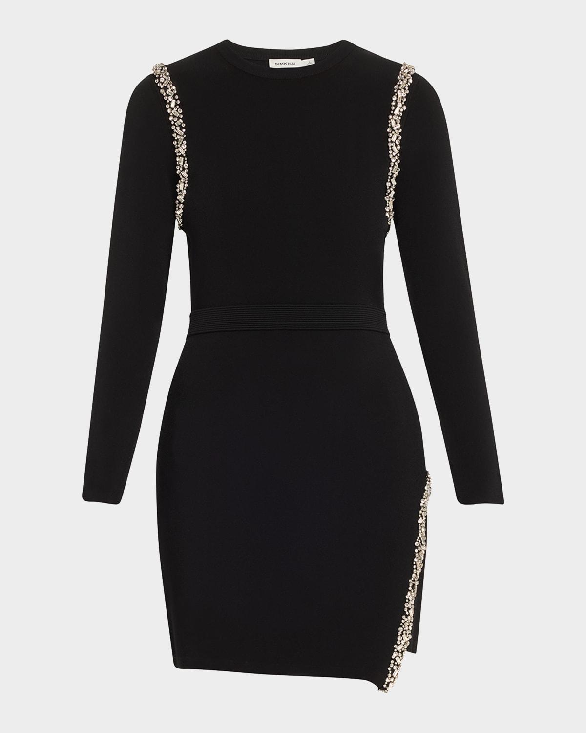 nyx embellished long-sleeve wrap dress