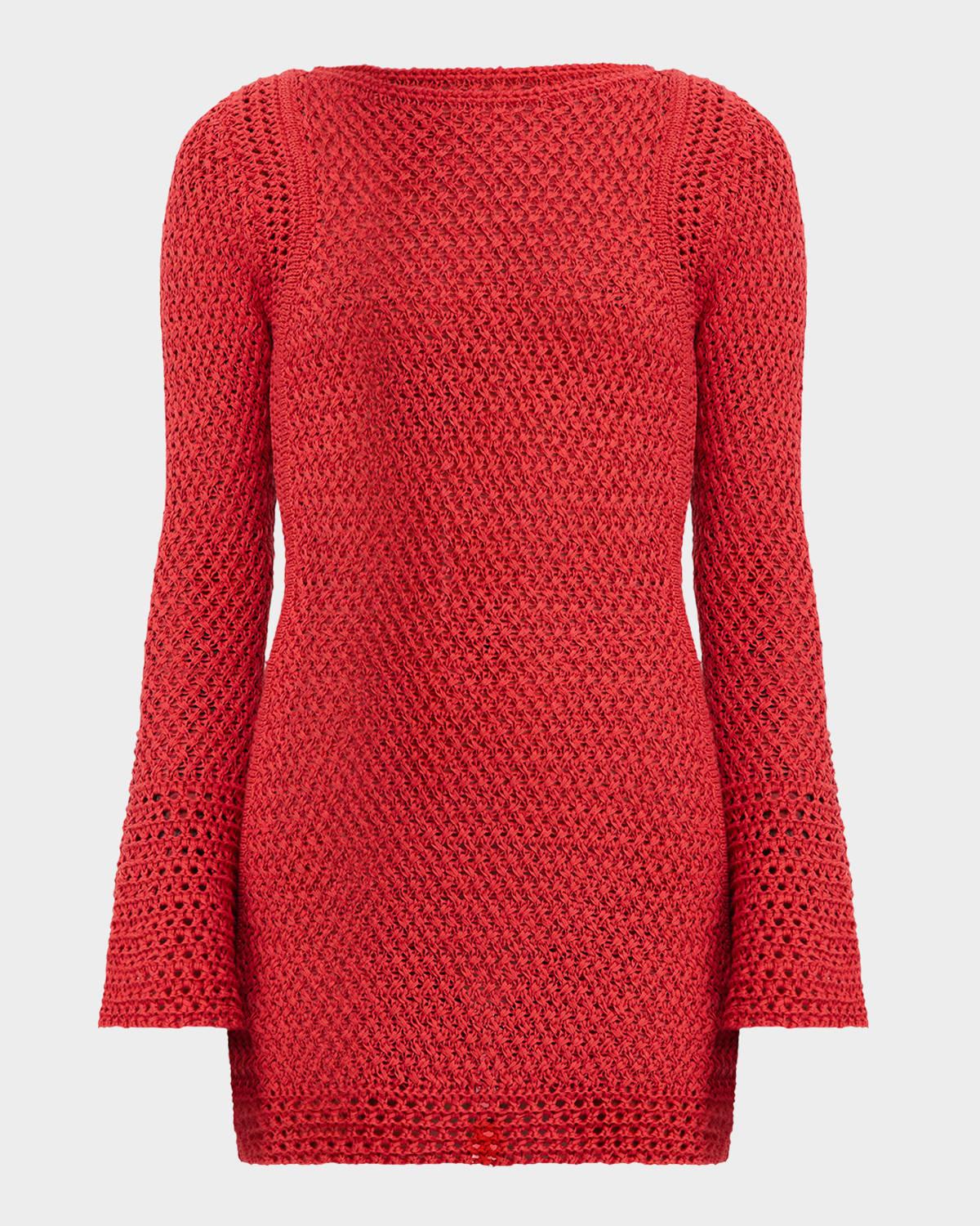 oakleigh long-sleeve crochet mini dress