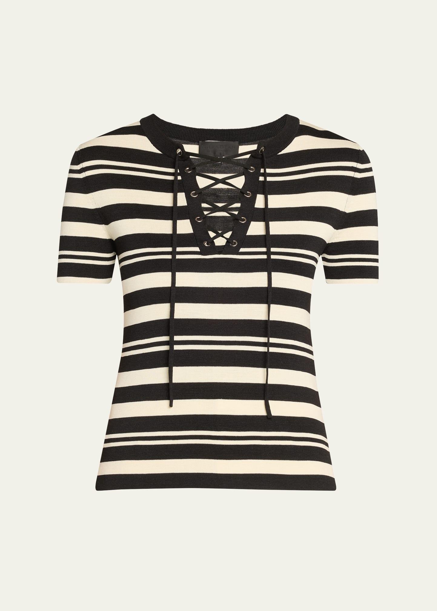 oaklynn stripe lace-up silk t-shirt