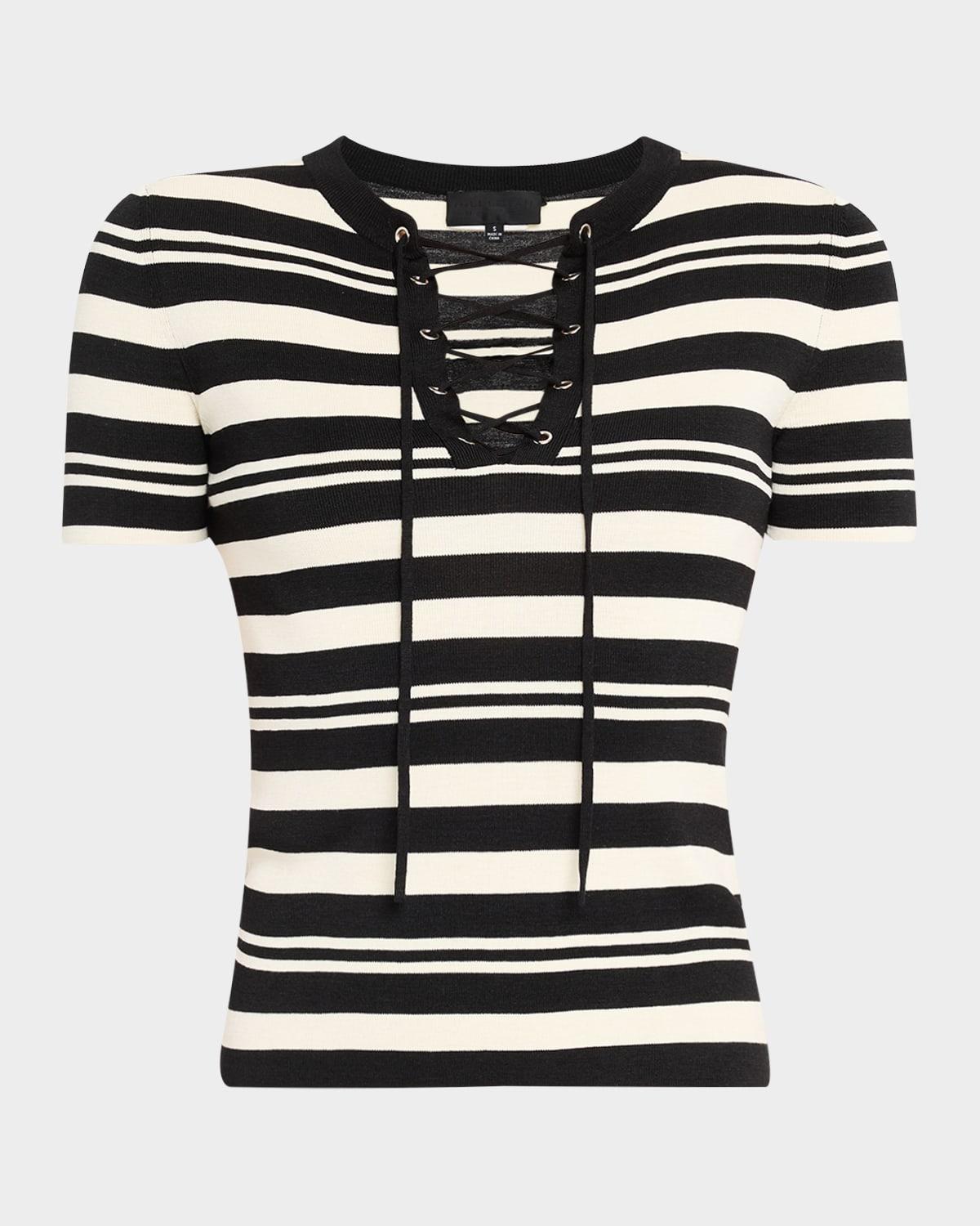 oaklynn stripe lace-up silk t-shirt
