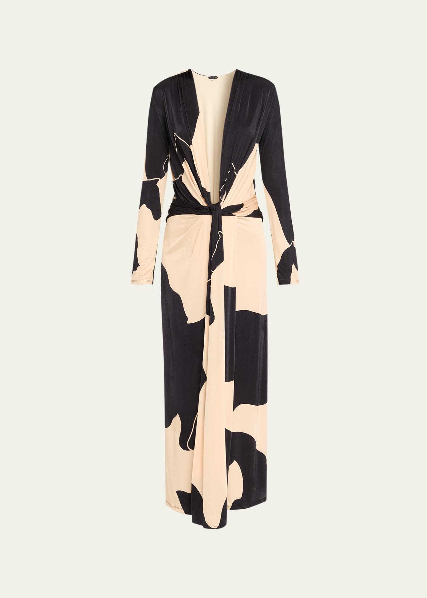 oasis plunging long-sleeve ankle dress