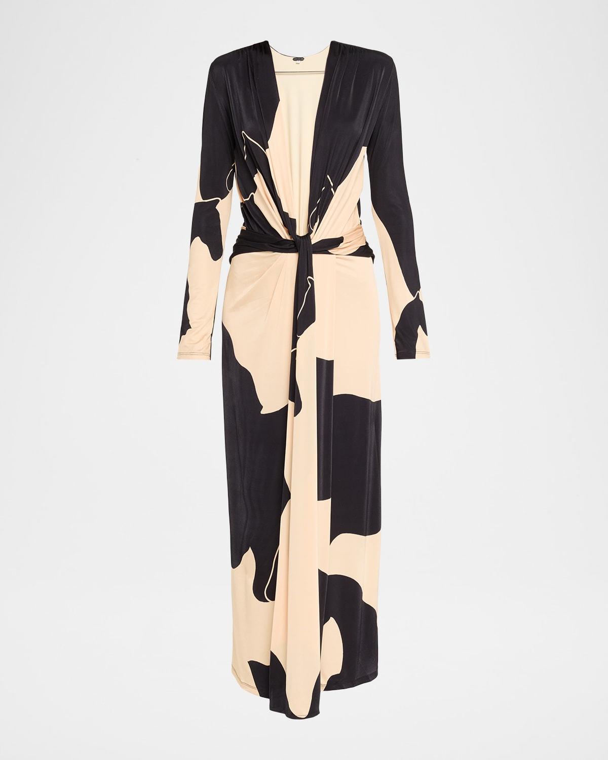 oasis plunging long-sleeve ankle dress