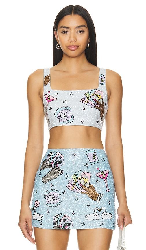 oceanus vegas crop top in baby blue.