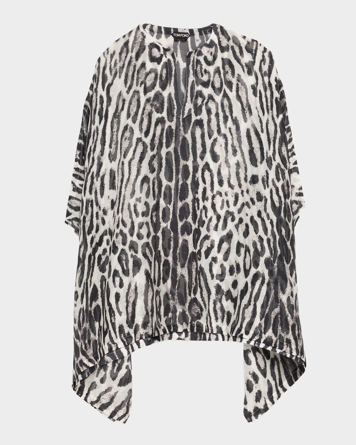 ocelot-print cotton-silk mini kaftan dress