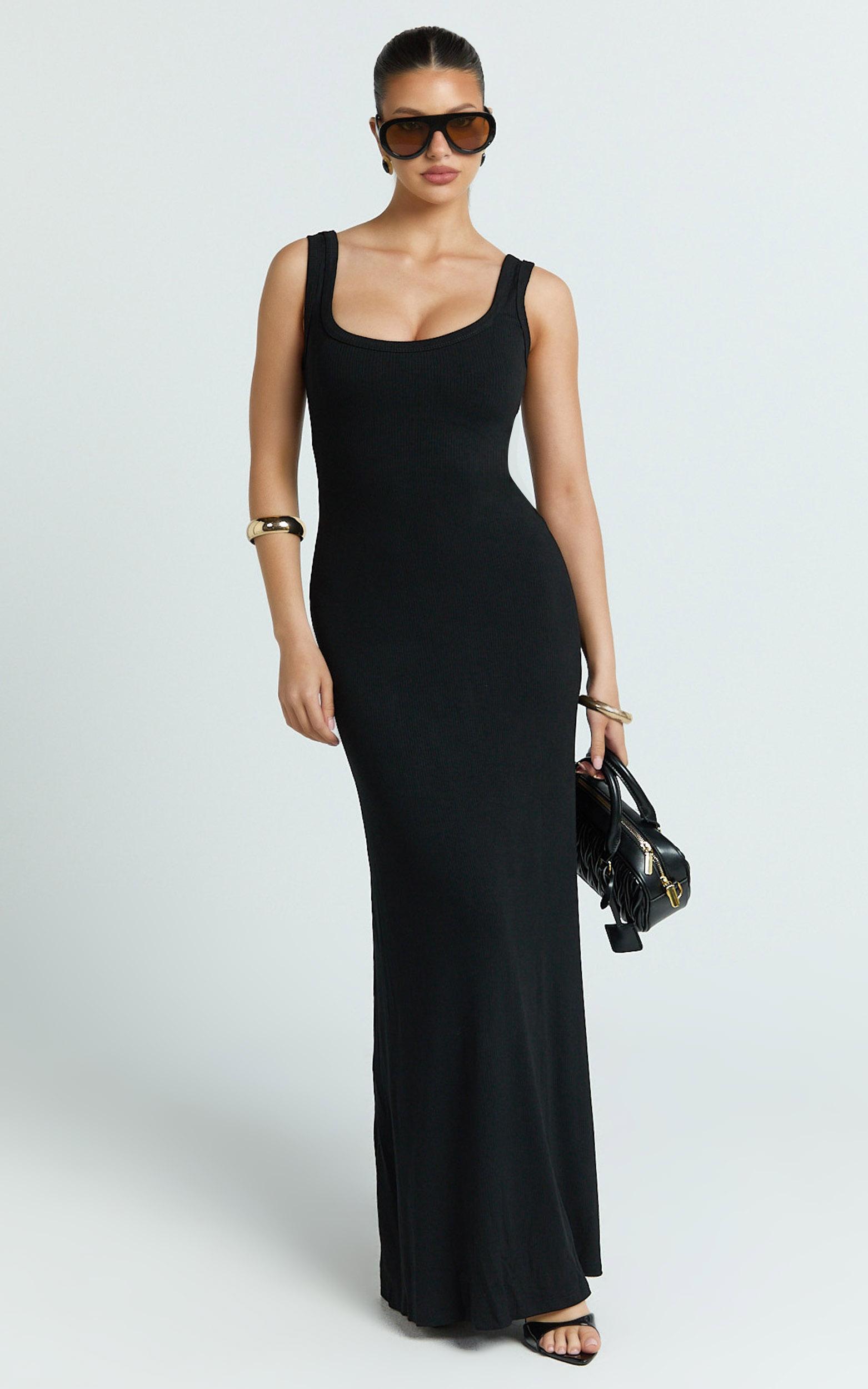 odette maxi dress - scoop neck a line dress in black
