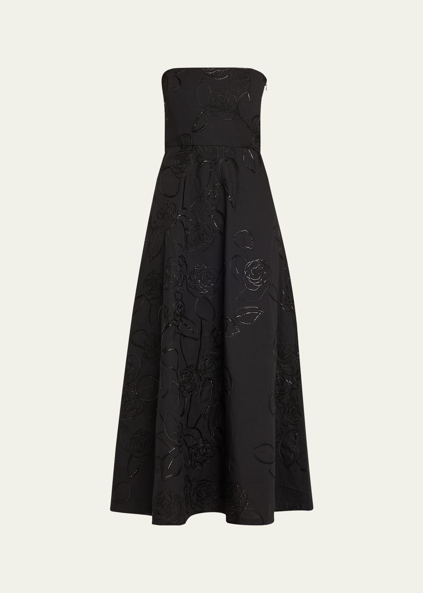 odette strapless camelia sequined midi dress
