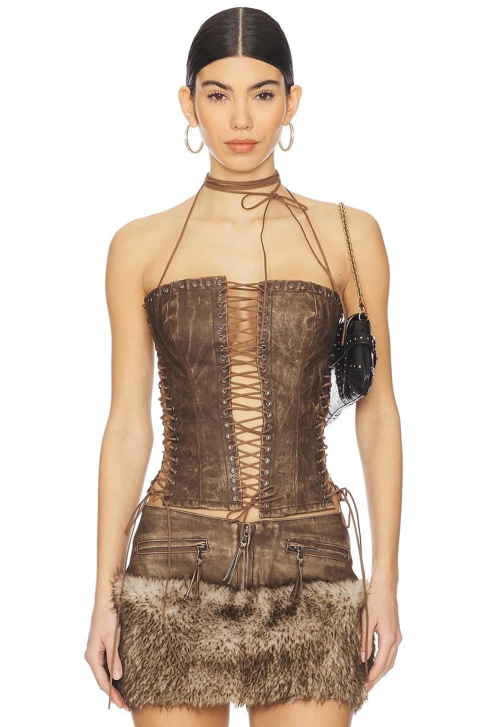 odile faux suede lace up corset
