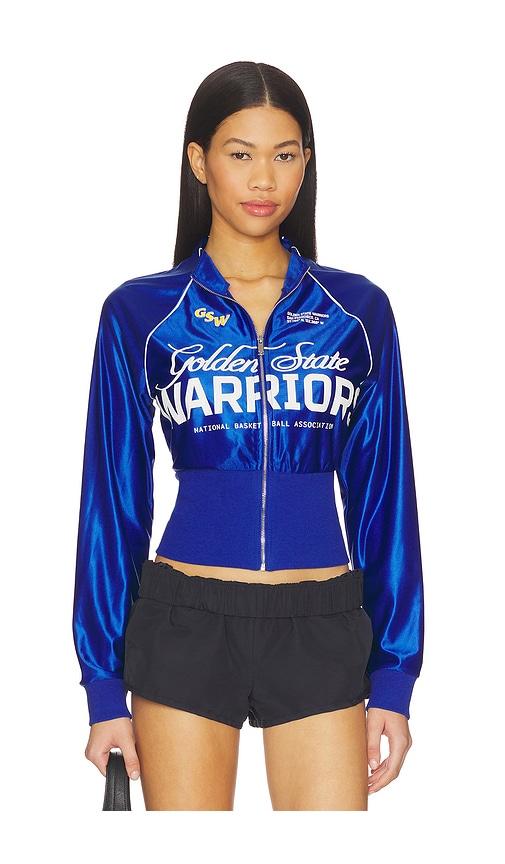 off season golden state warriors cropped track jacket in blue.
