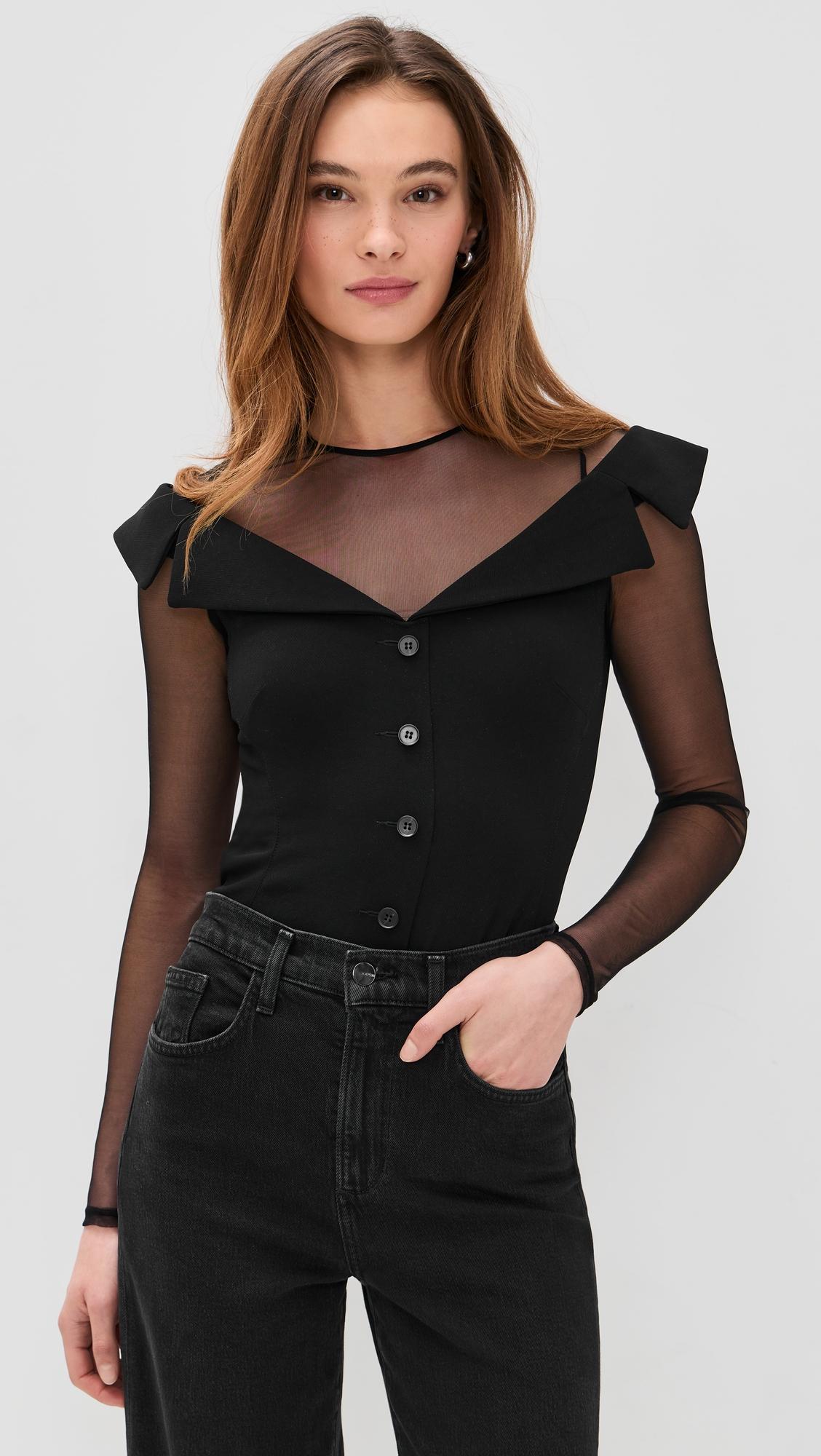 off shoulder blazer thong bodysuit