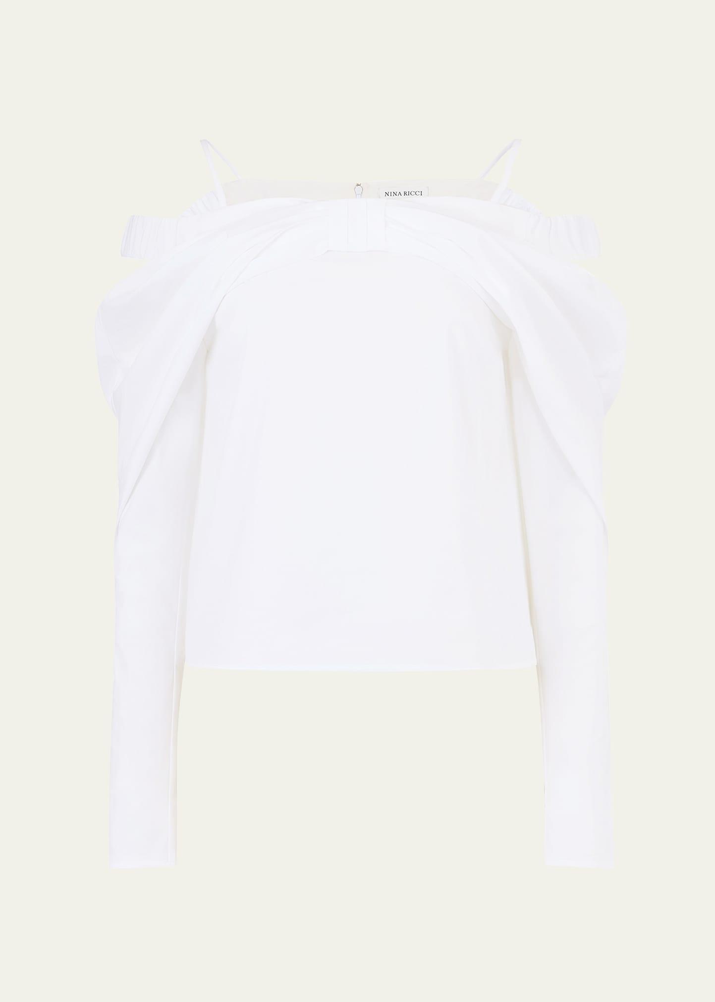 off-shoulder bow poplin top