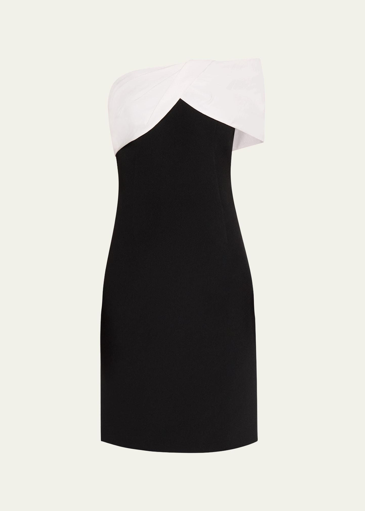 off-shoulder crepe & taffeta dress