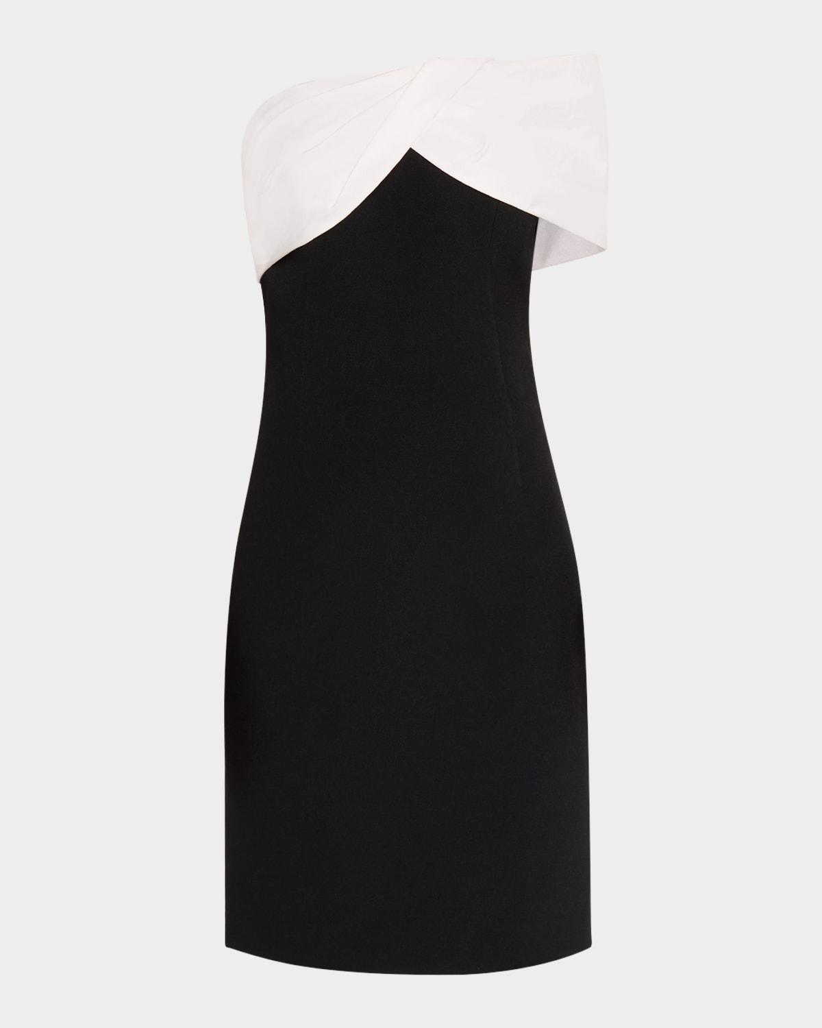 off-shoulder crepe & taffeta dress