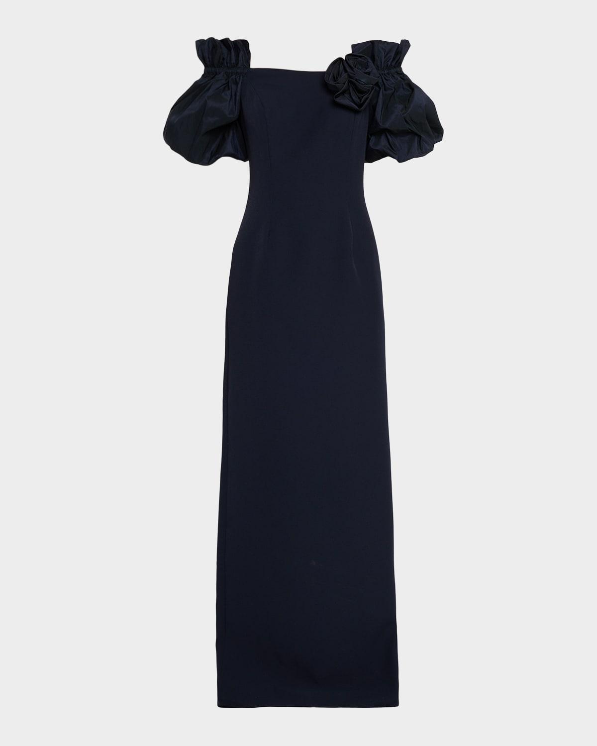 off-shoulder crepe column gown