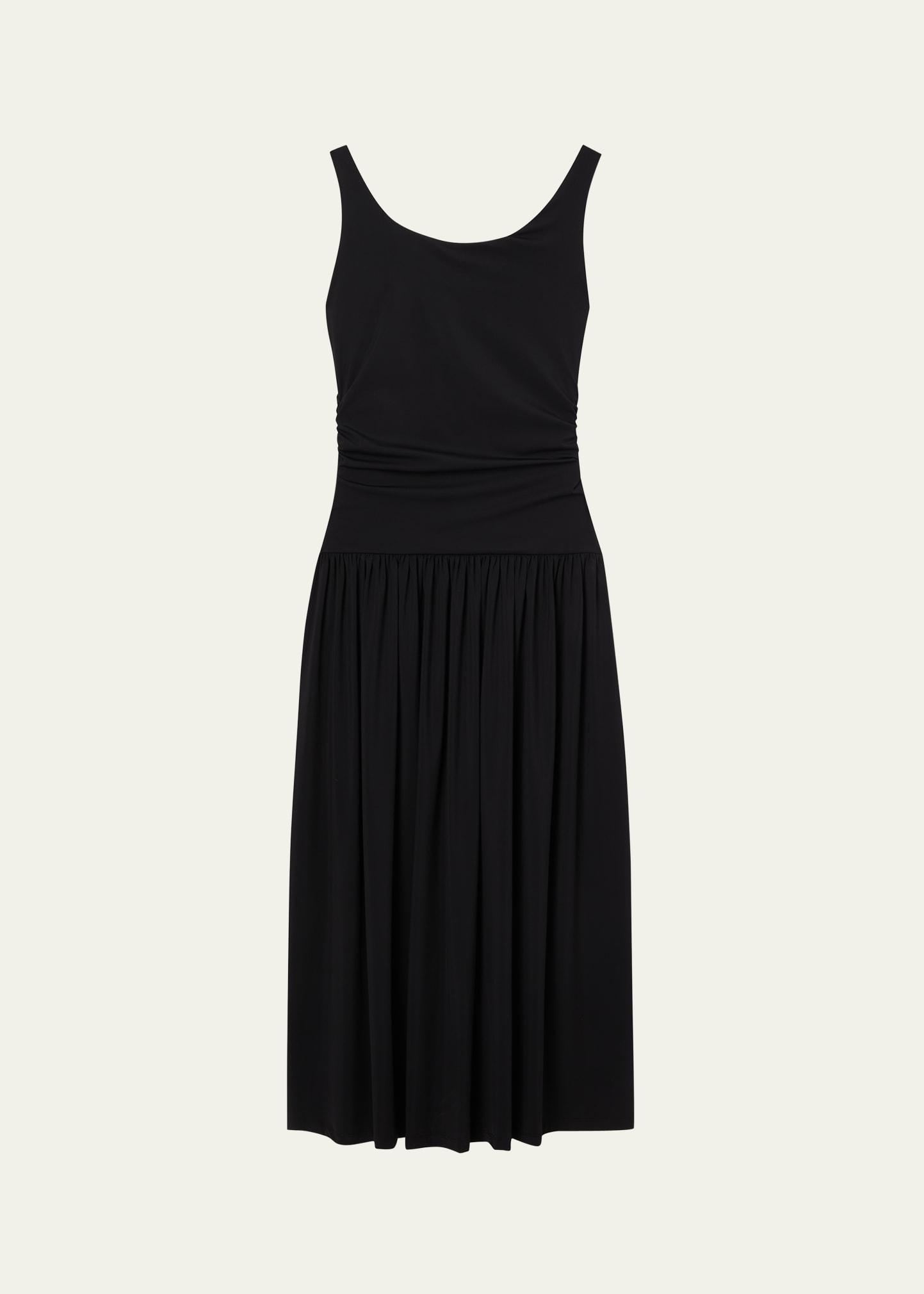 off-shoulder drop-waist maxi dress