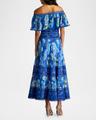 off-shoulder floral-print & lace midi dress