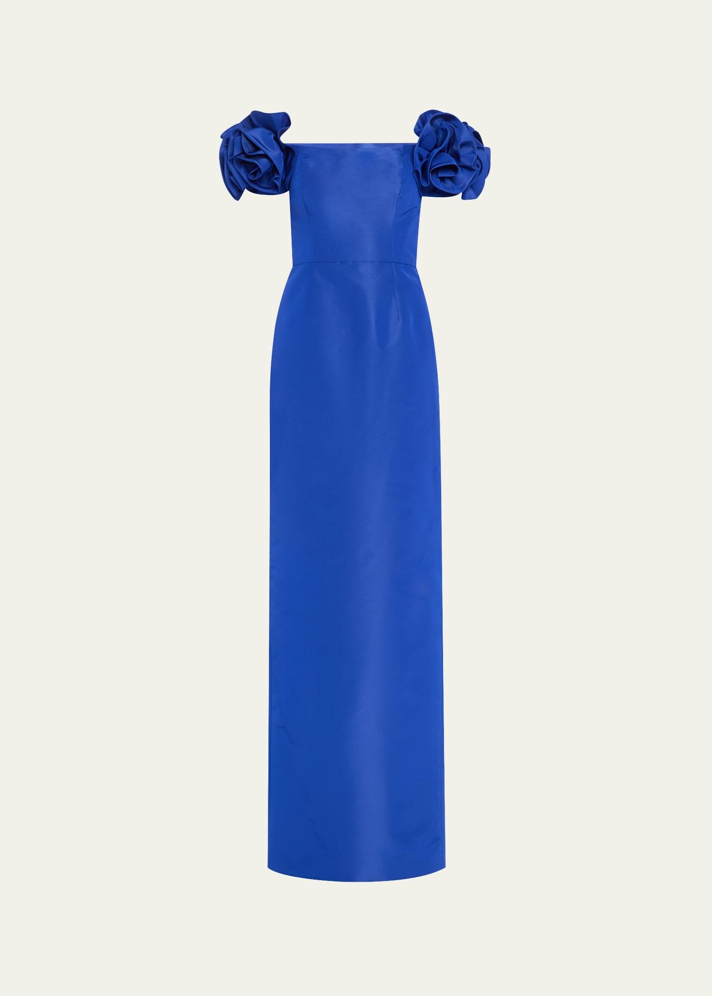 off-shoulder flower column gown