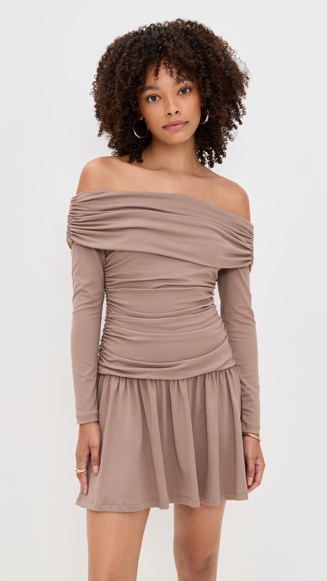 off-shoulder gathered dress