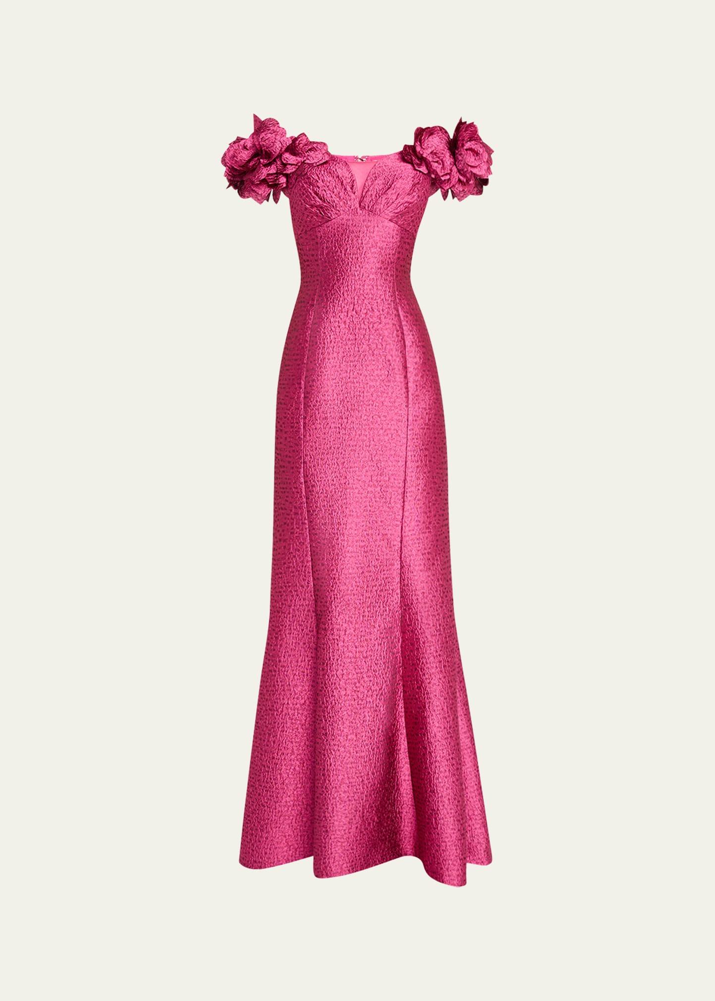 off-shoulder jacquard mermaid gown
