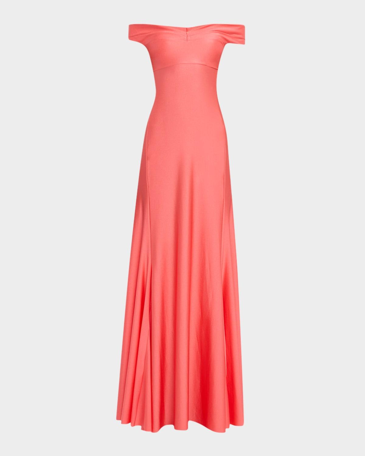 off-shoulder jersey gown