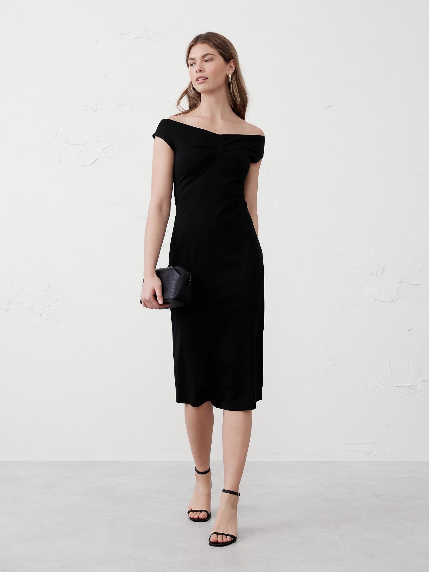 off-shoulder knit midi dress