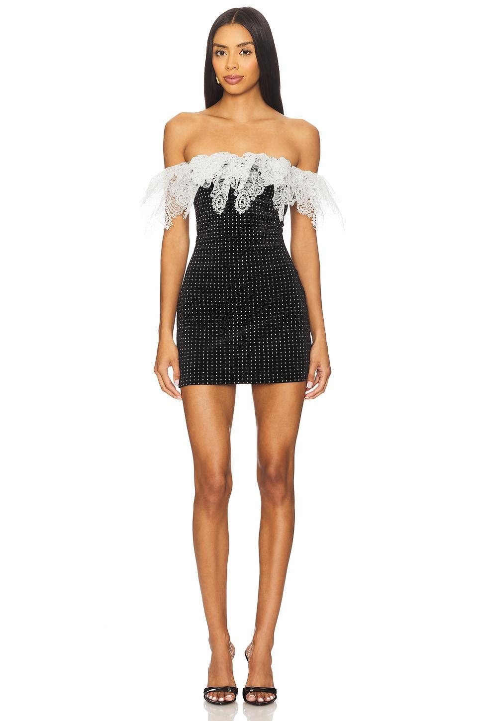 off-shoulder lace trim mini dress