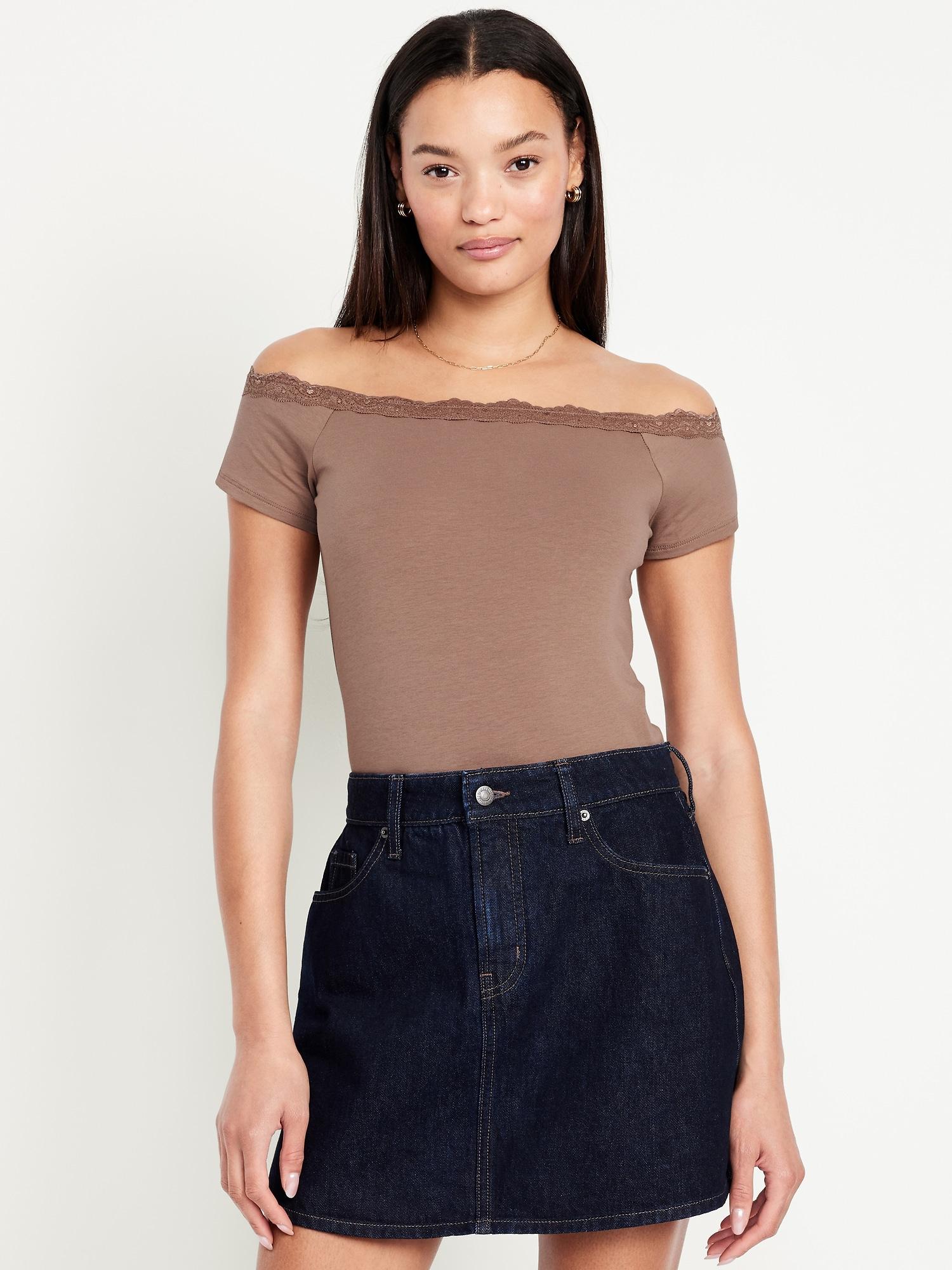off-shoulder lace-trim top