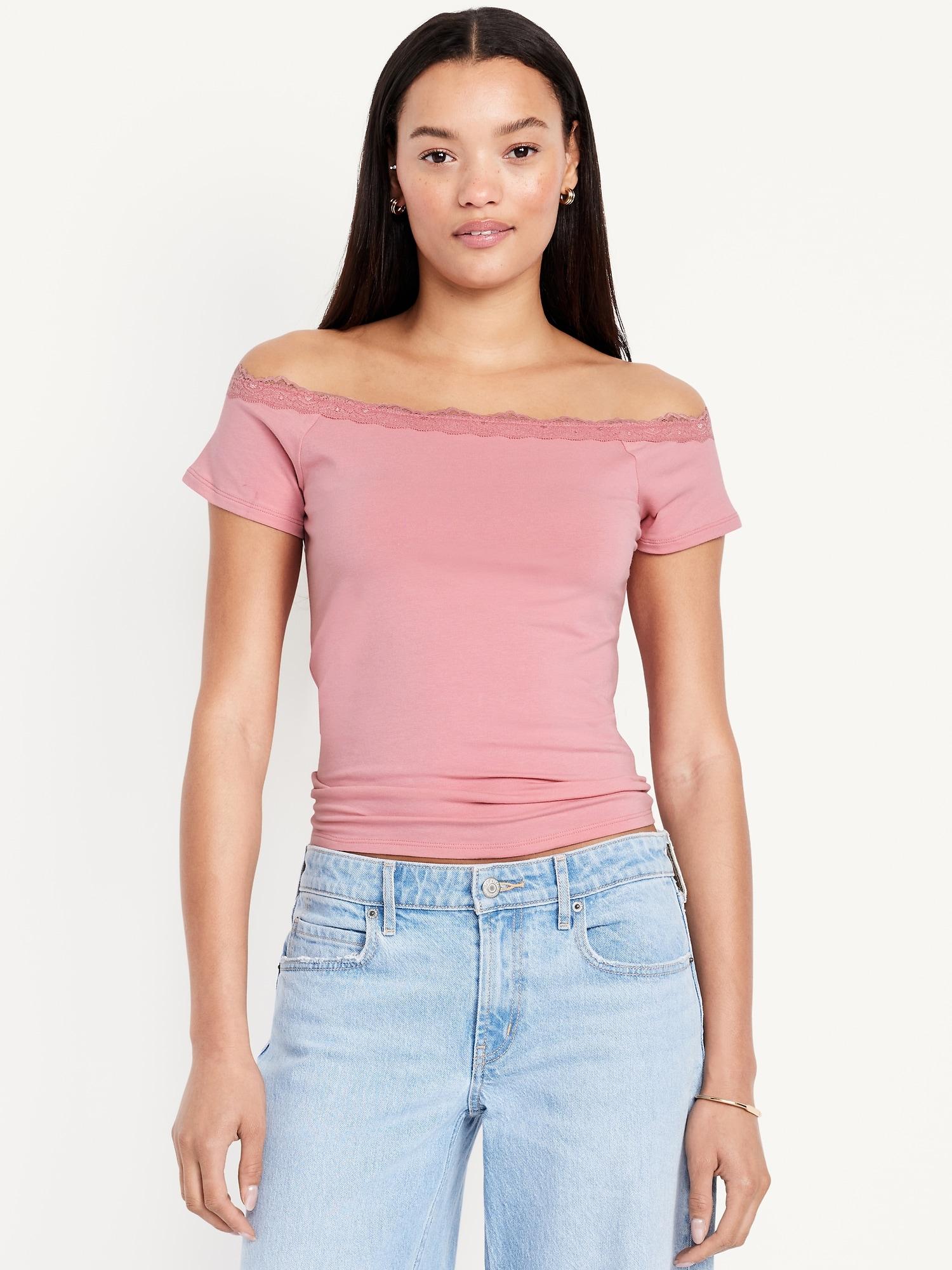 off-shoulder lace-trim top