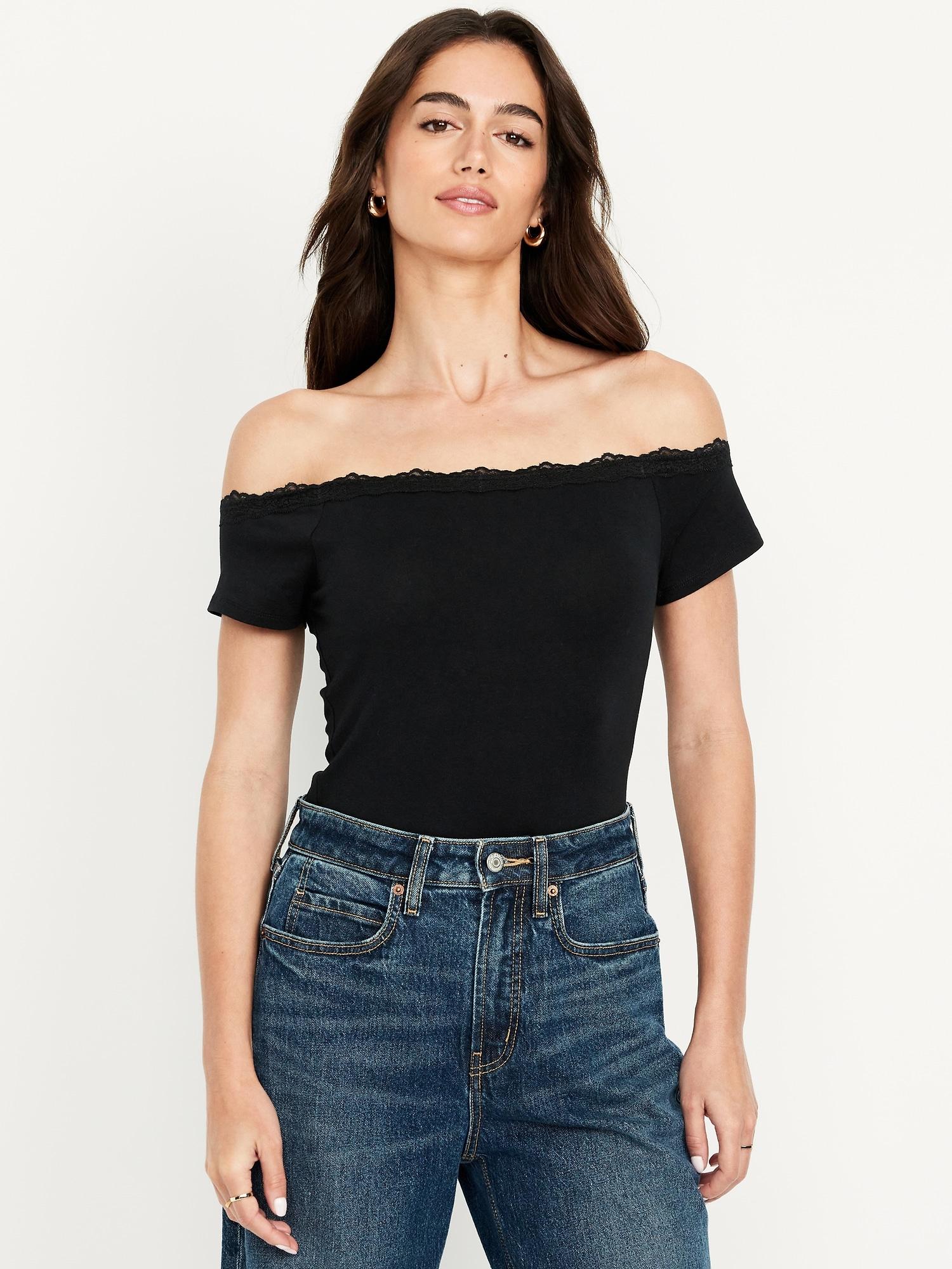 off-shoulder lace-trim top