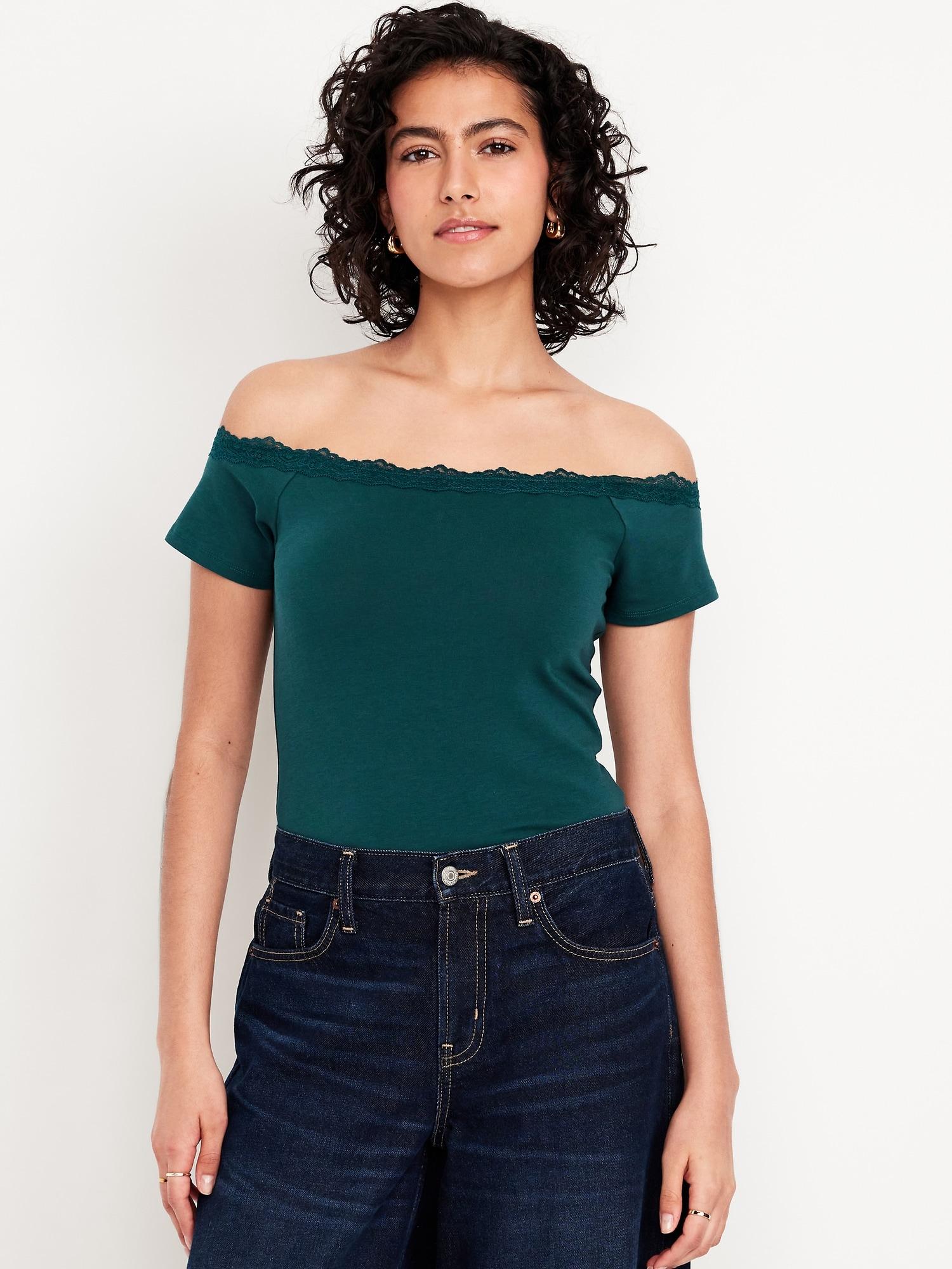 off-shoulder lace-trim top