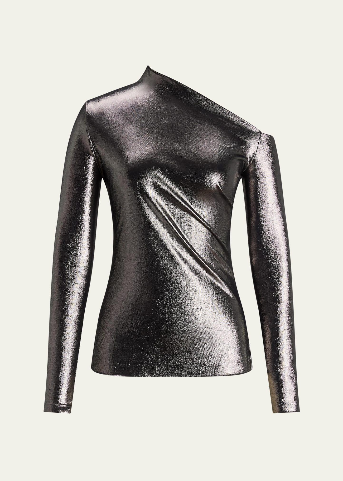off-shoulder laminated jersey top