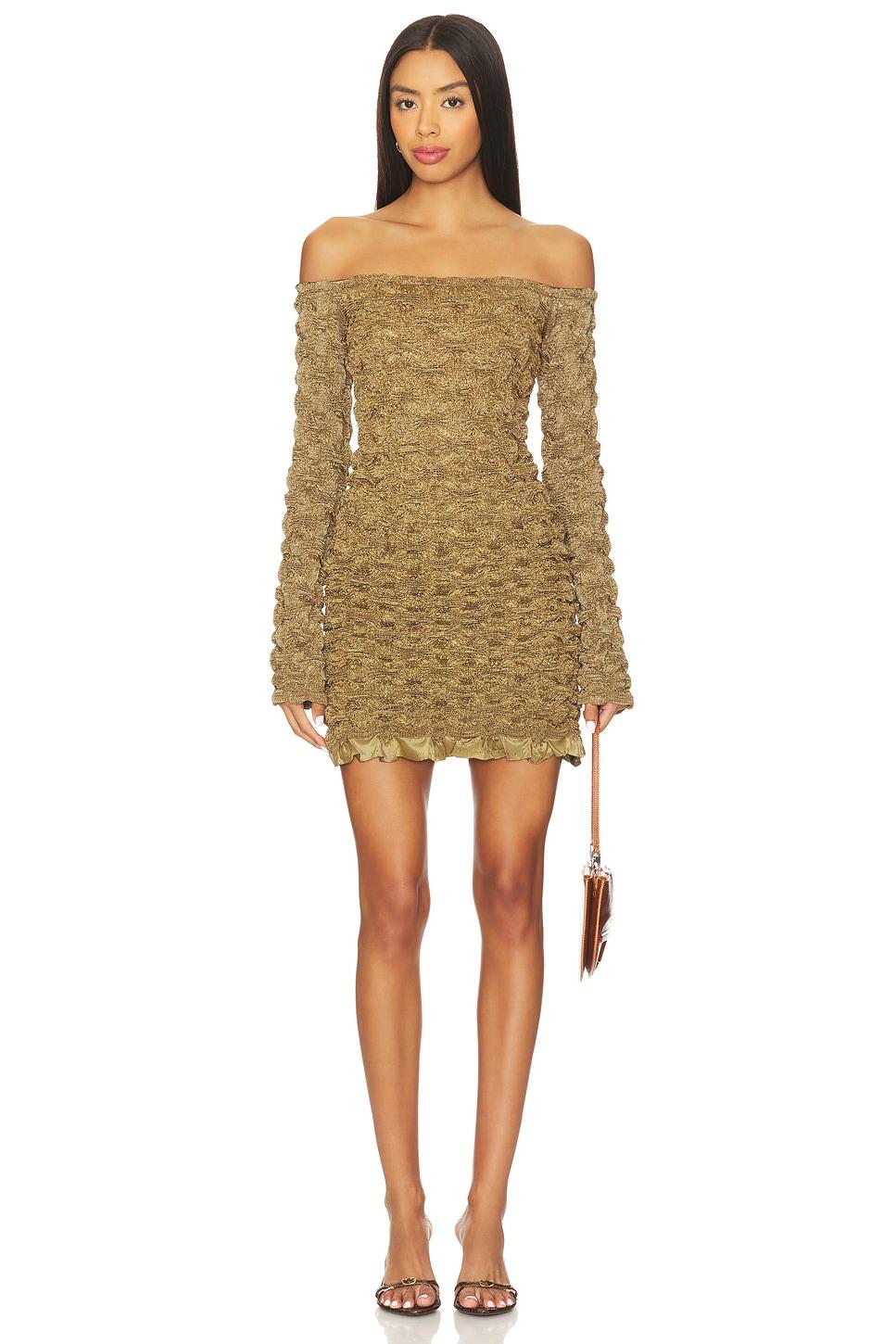 off-shoulder long sleeve mini dress