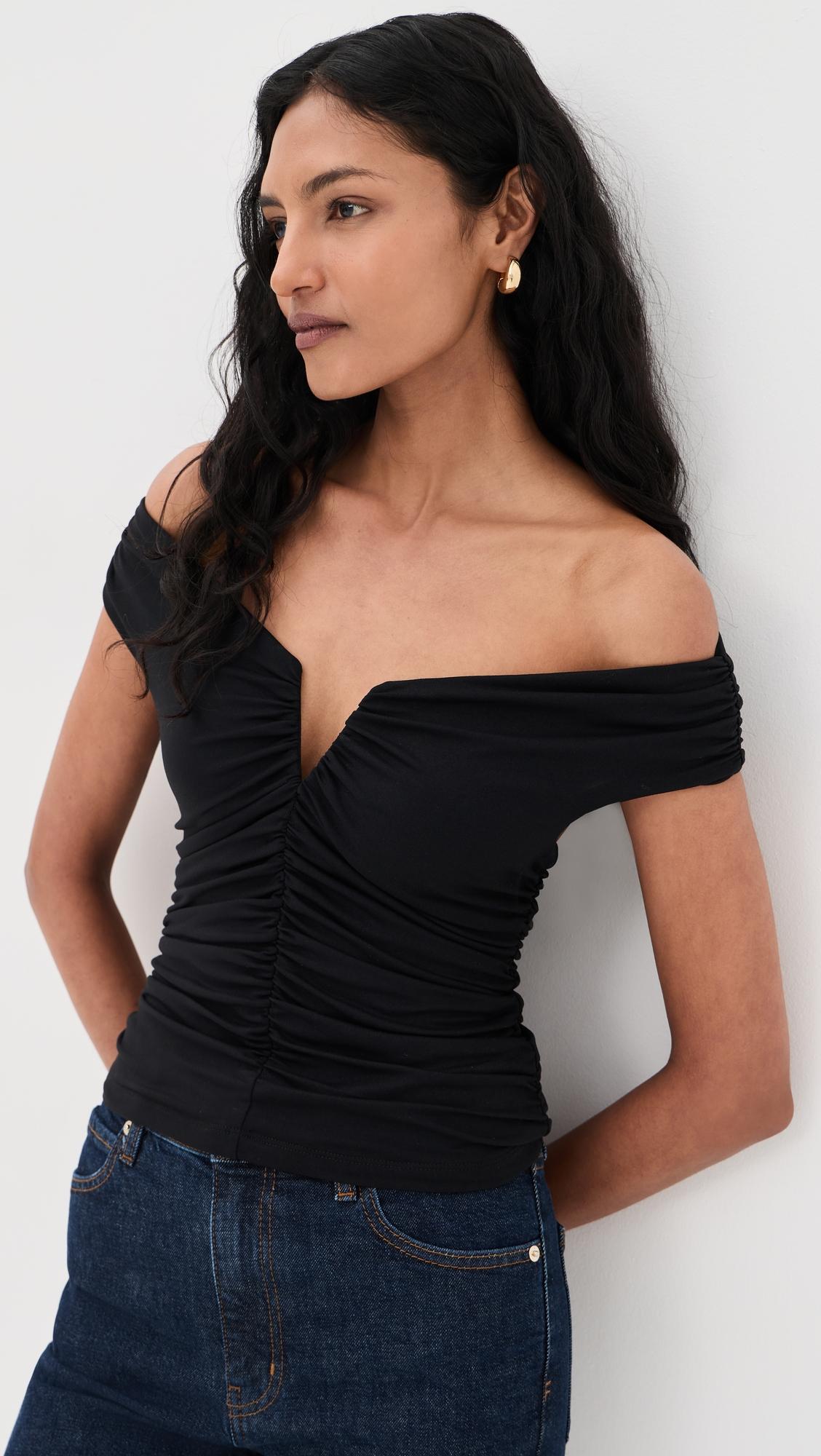 off shoulder long sleeve v-wire top